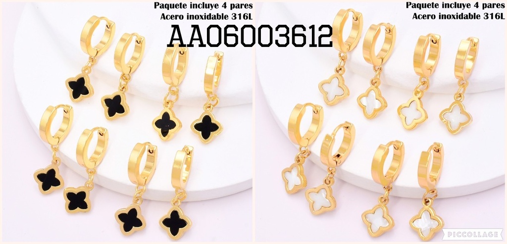 PAQ. 4 ARETES HUGGIES VAN CLEEF NEGRO COLGANTE N1389-123