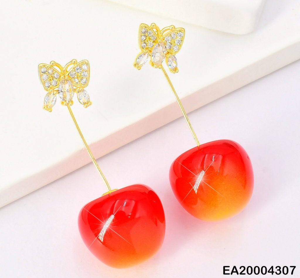 ARETES MARIPOSAS ZIRC. C/CEREZAS NARANJAS GR EE3919-9 (TLP)