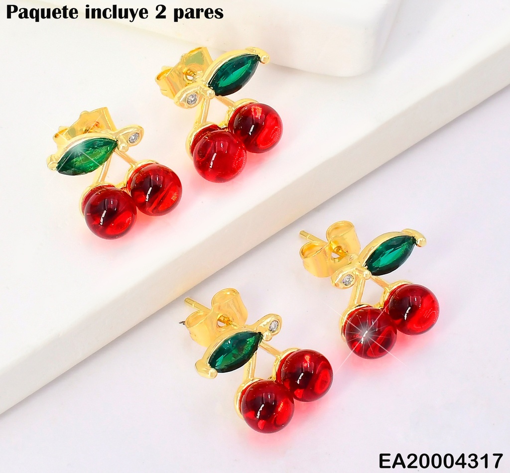 PAQ. 2 PARES ARETES CEREZAS C/HOJA EE4223-3 (TLP)
