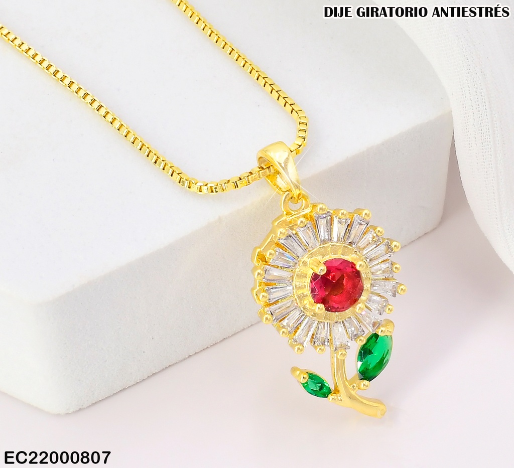 CADENA DIJE DIJE FLOR ZIRC.CENTRO ROJO CE352-333 (TLP)