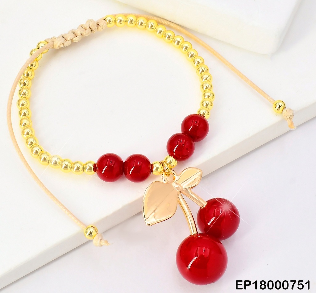 PULSERA AJUSTABLE CEREZAS/PELOTAS ROJAS BE799-21 (TLP)