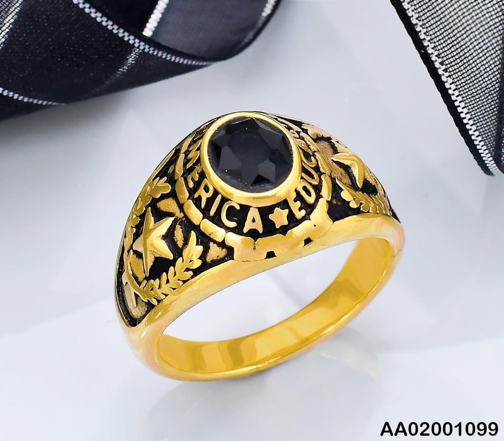 ANILLO DORADO PIEDRA NEGRA ESTILO GRADUACION "⭐" K7248-73"
