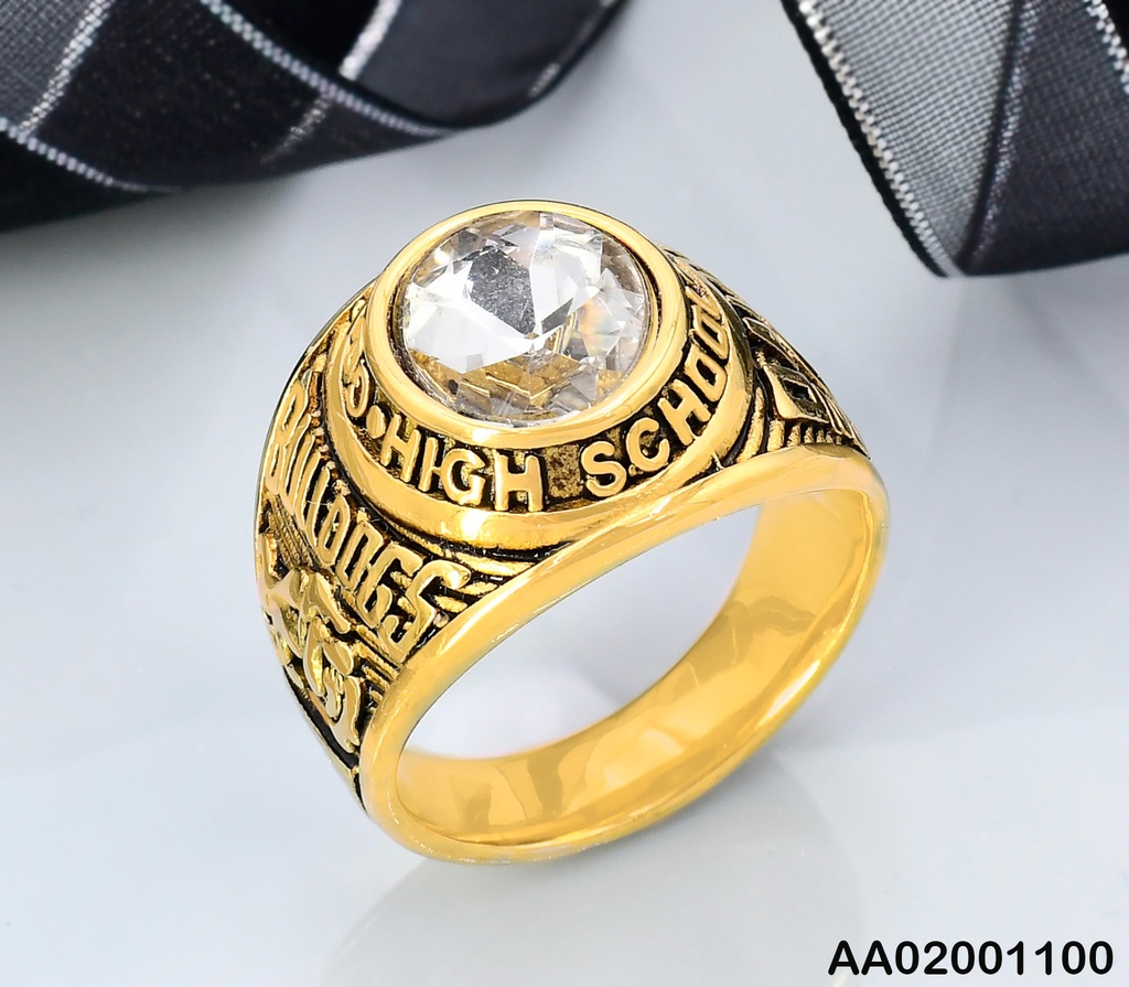 ANILLO DORADO ESTILO GRADUACION ZIRC. CRISTAL "BULDOGS" K7258-73