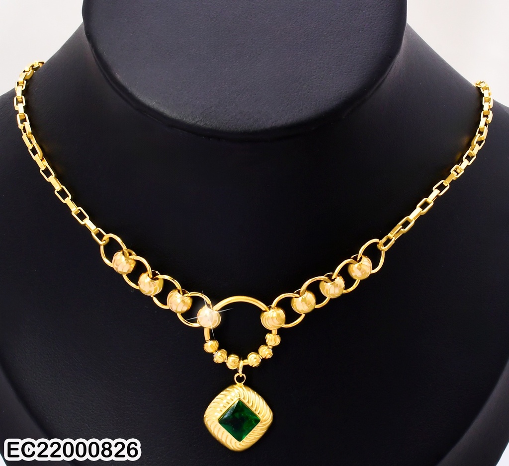 CADENA C/DIJE CIRCULO-ROMBO VERDE K8310-466