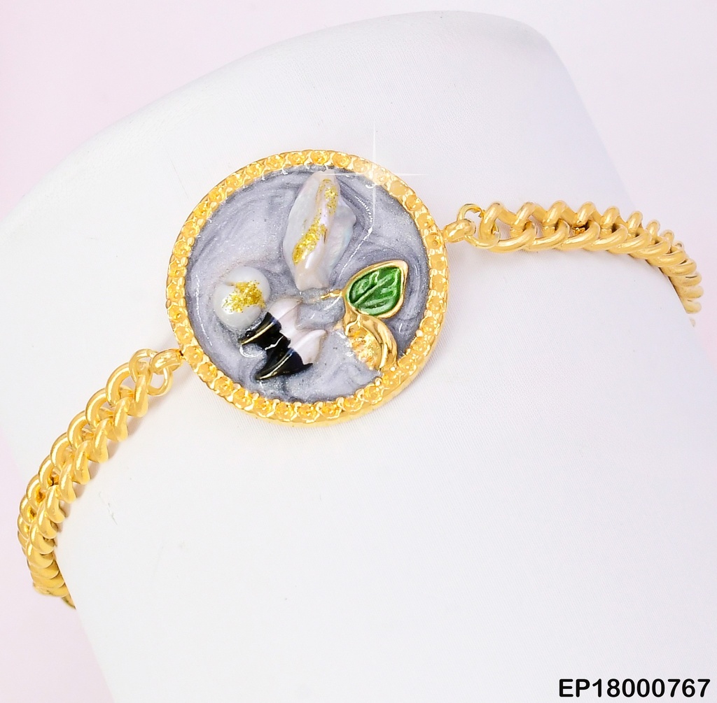 PULSERA MARTILLADA CENTRO RD.GRIS FLOR BLANCA K8359