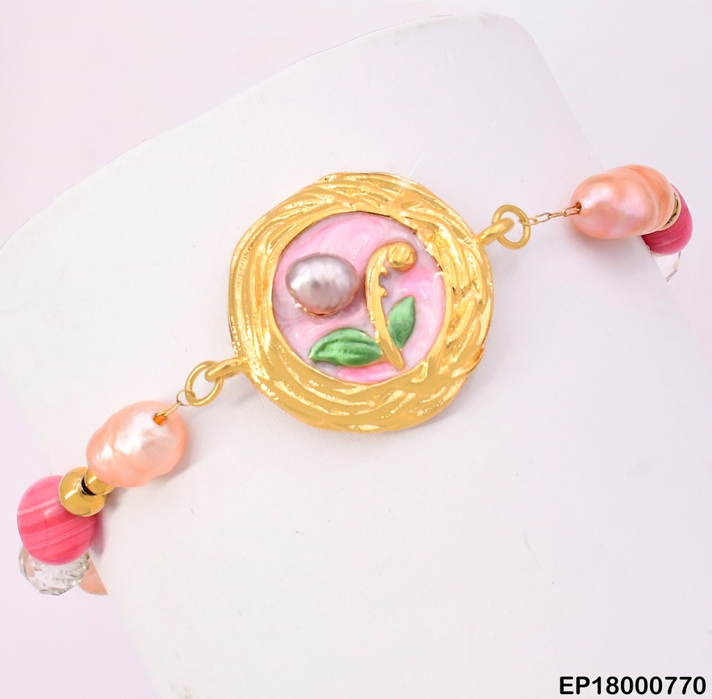 PULSERA CHAQUIRAS ROSADAS,CENTRO RD FLOR LILA K8356