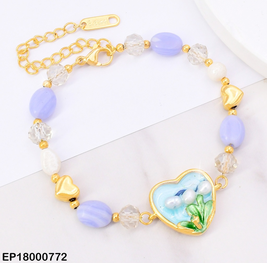 PULSERA CHAQUIRAS COL/💛 CENTRO 🩵 C/FLORES B.K8357