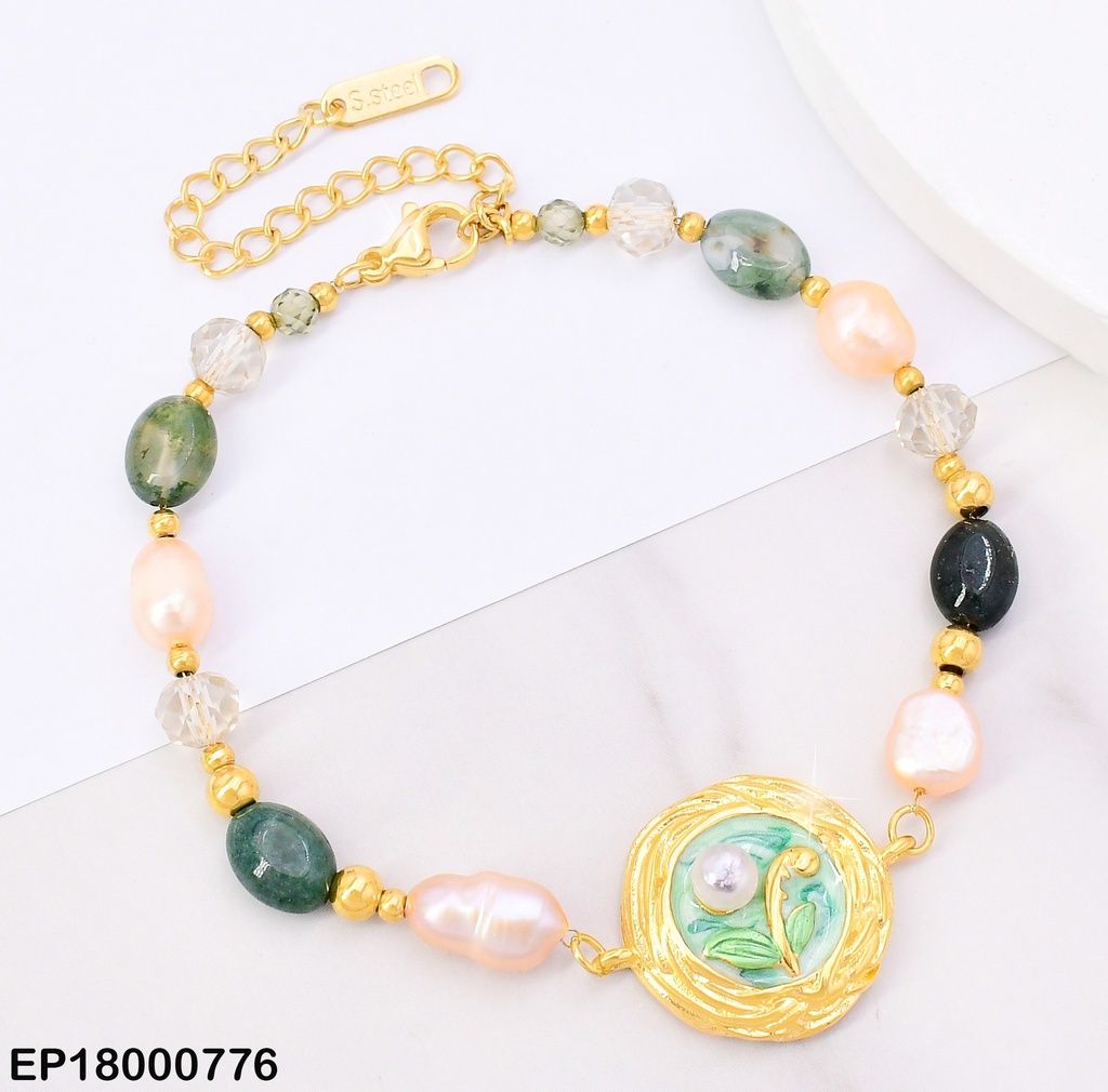 PULSERA CHAQUIRAS VERDES/ROSAS.CENTRO RD K8356