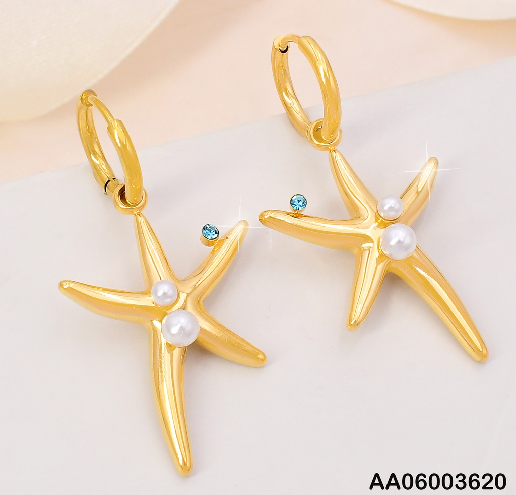ARETES HUGGIES DOR/ESTRELLA ALARGADA/PERLITAS/ZIRC CELESTE K8763-466