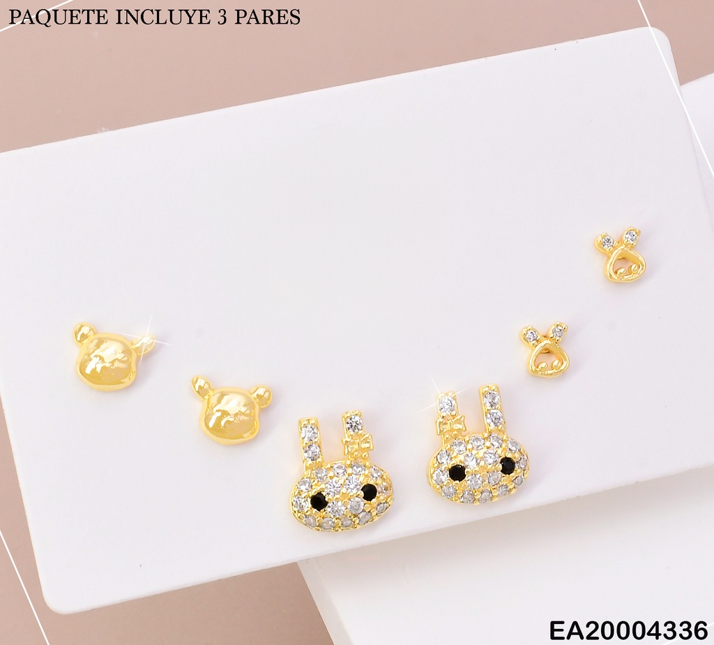 PAQ.3 PARES ARETES ZIRC/LISOS 🐰-🐻‍❄️K8156-205
