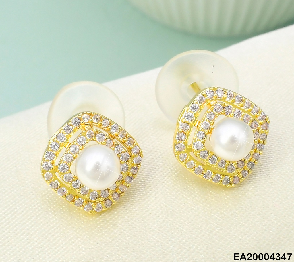 ARETES DOR DOBLE CUADRO ZIRC/PERLA CENTRO D/P K4885-484