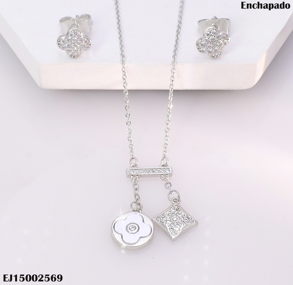 SET PLAT.VAN CLEEF C/ZIRC. DOBLE DIJE:⚪/ROMBO SE853-3