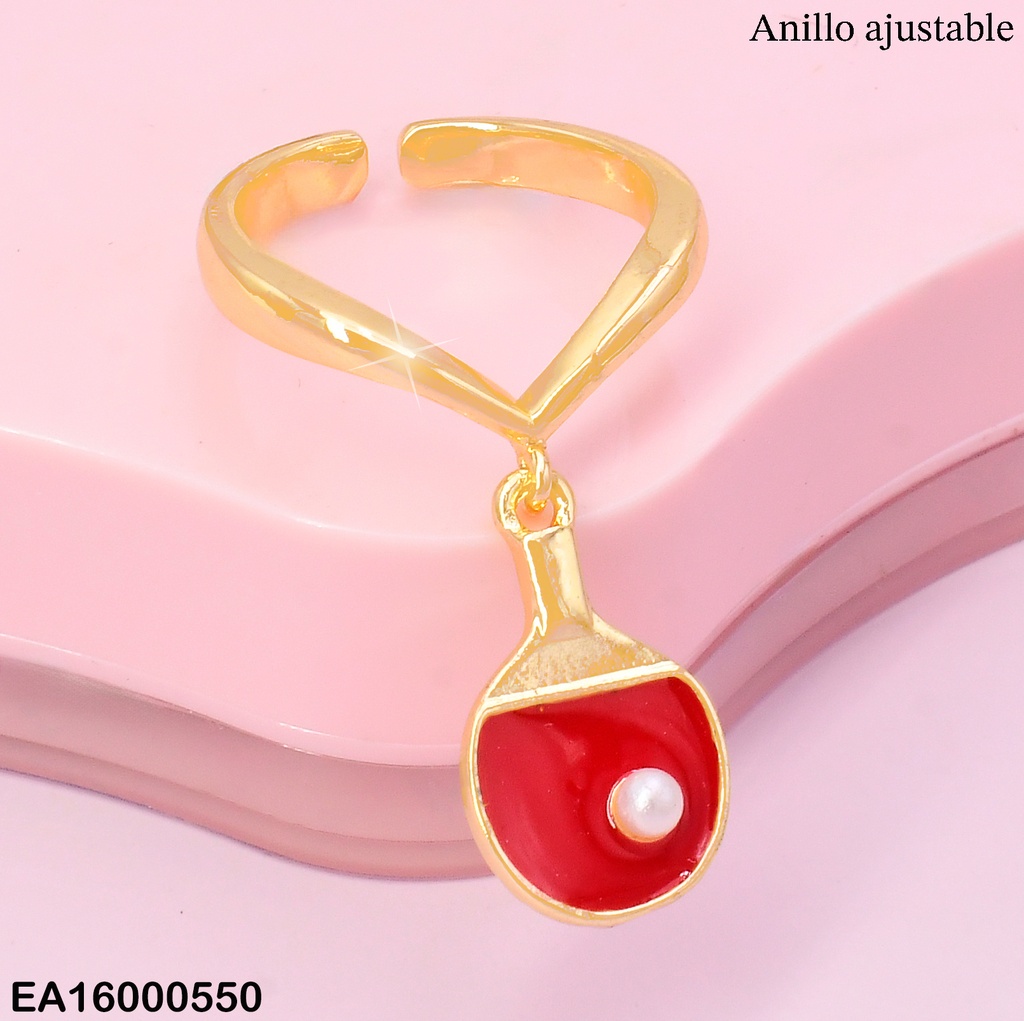 ANILLO AJUSTABLE C/DIJE:RAQIETA ROJA-PERLITA RE161-9