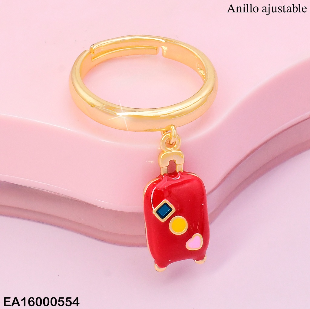 ANILLO AJUSTABLE C/DIJE:MALETA ROJA RE169-9