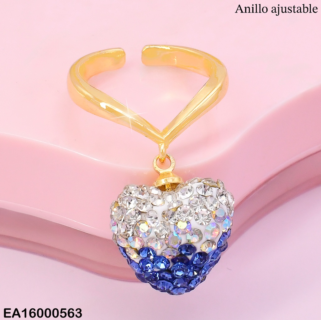 ANILLO AJUSTABLE C/DIJE:CORAZON INFLADO ZIRC./AZUL RE190-9