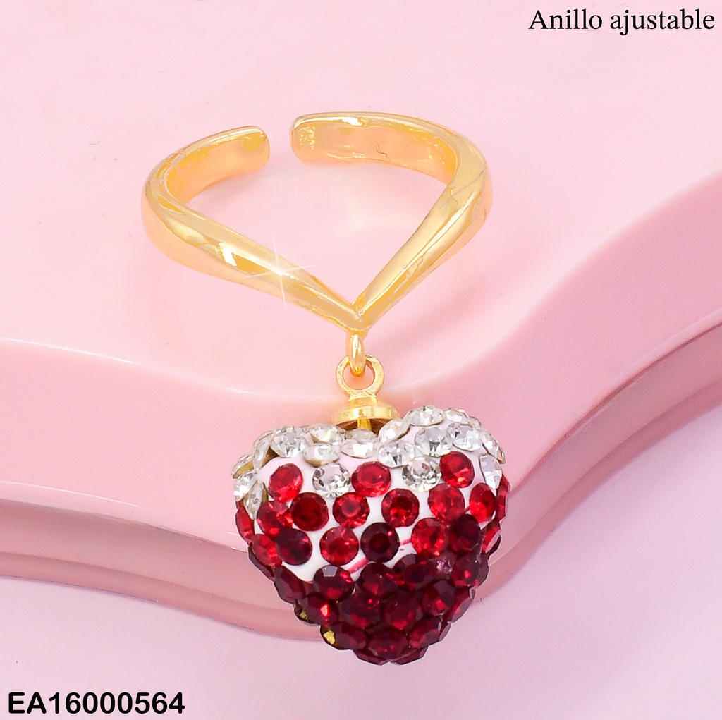 ANILLO AJUSTABLE DIJE:CORAZON INFLADO ZIRC/ROJA RE191-9