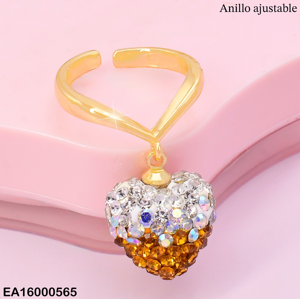 ANILLO AJUSTABLE C/DIJE:CORAZON INFLADO ZIRC./CAFE RE192-9