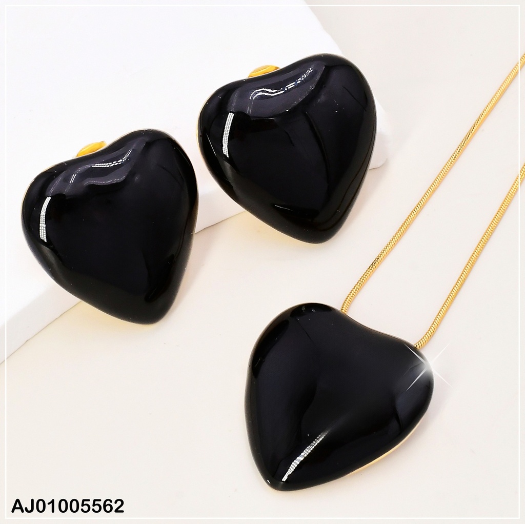 SET CORAZON ESMALTADO NEGRO SA1008-1
