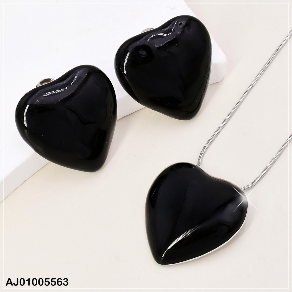 SET CORAZON ESMALTADO NEGRO SA1009-1