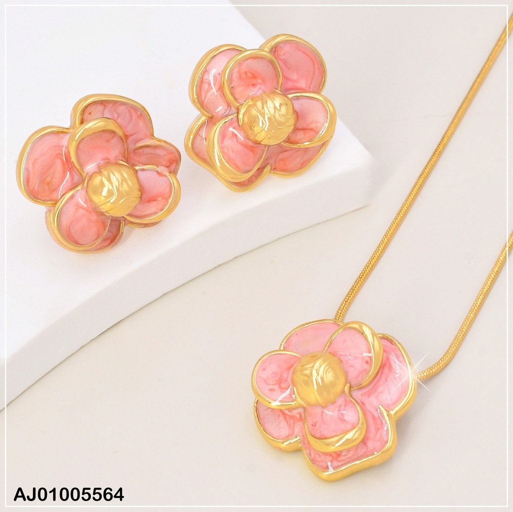 SET FLOR ESMALTADA DOBLE PETALOS ROSADOS SA1010-1