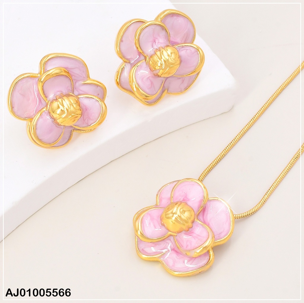 SET FLOR ESMALTADA DOBLE PETALOS LILA SA1012-1