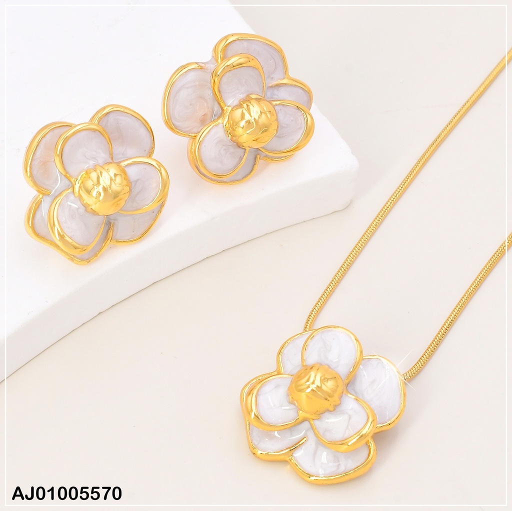 SET FLOR ESMALTADA DOBLE PETALOS  BLANCOS SA1016-1