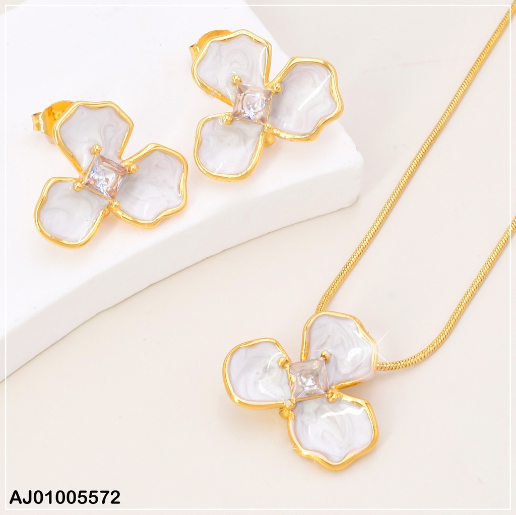 SET DOR FLOR ESMALTADA BLANCA 3 PETALOS/ZIRC. SA1018-1