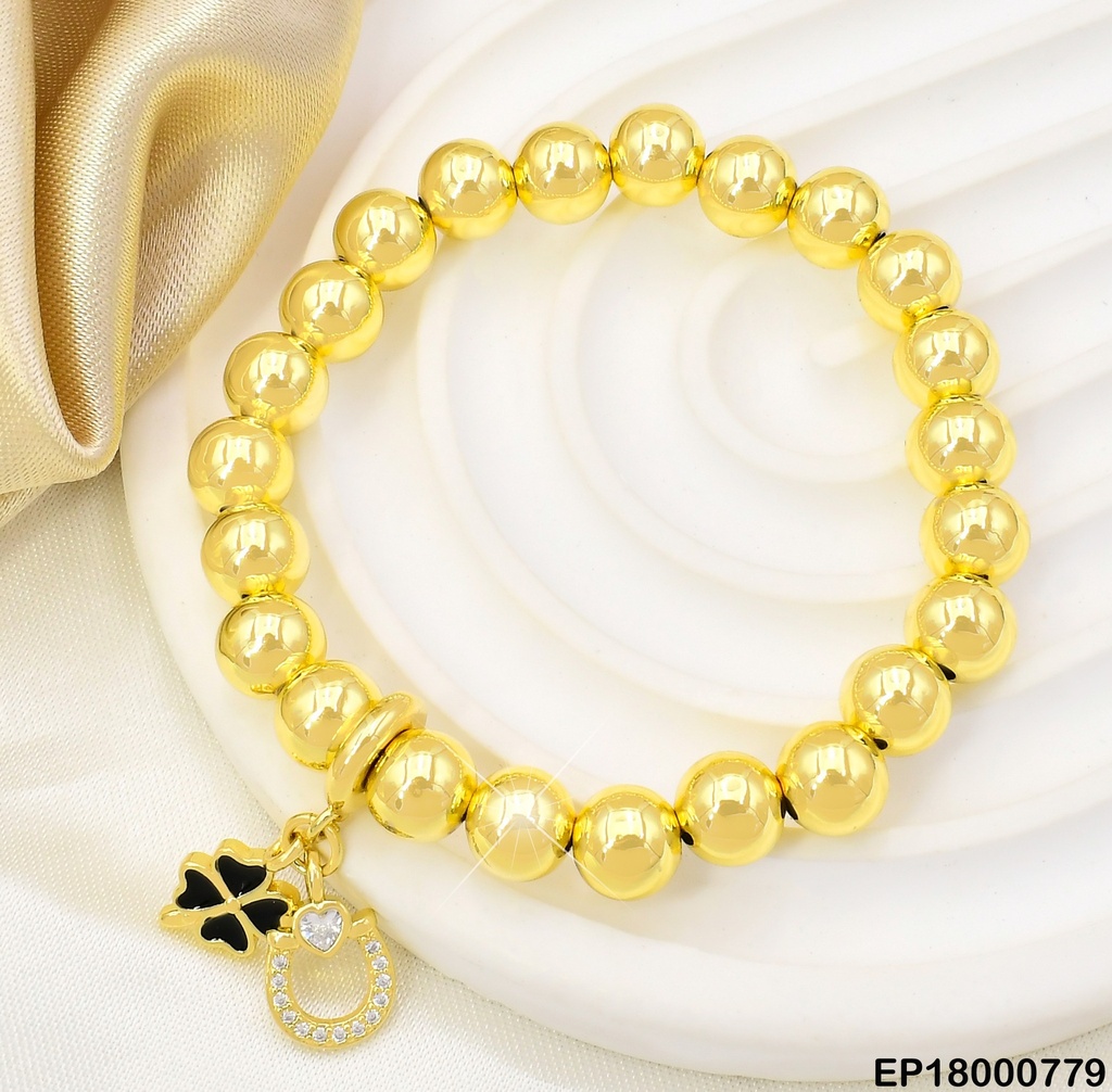 PULSERA PELOTITAS DOR.DIJE:TREBOL NEGRO-GUIRNALDA BE364-294