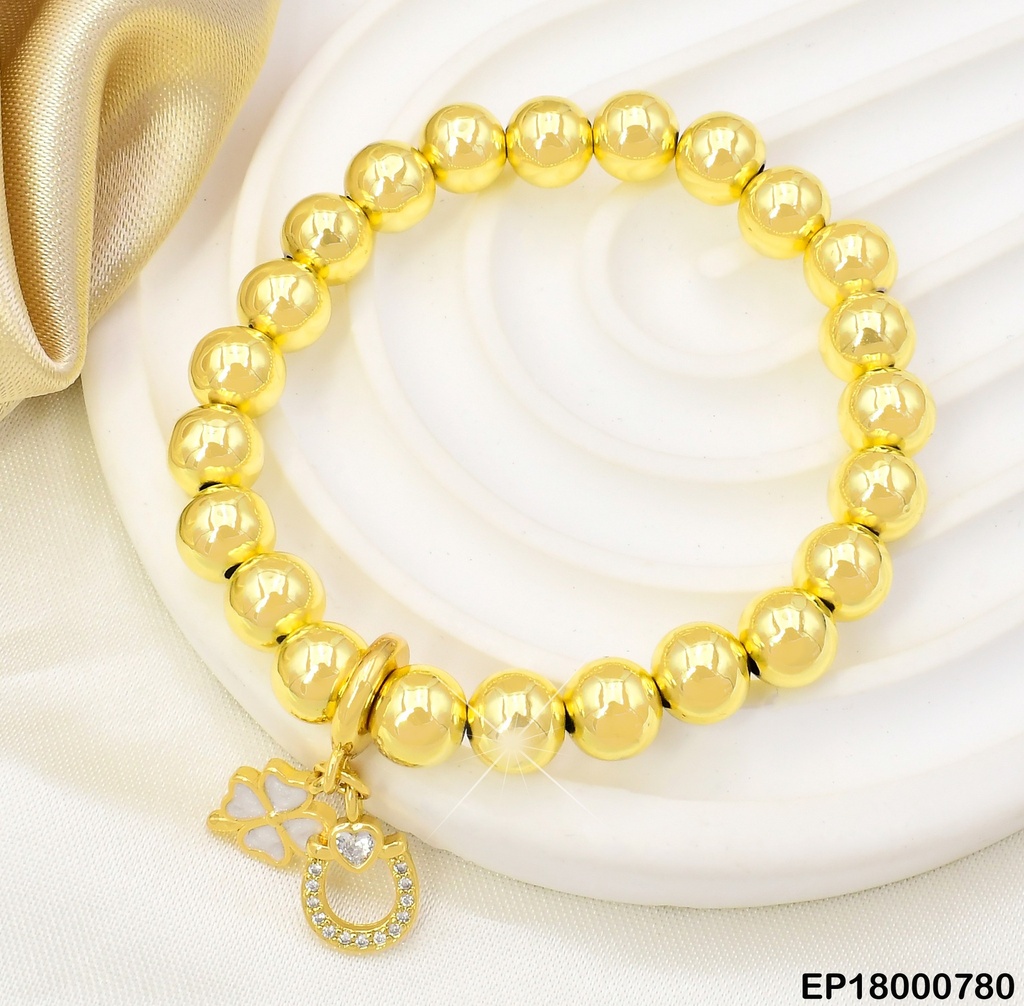 PULSERA PELOTITAS DOR.DIJE:TREBOL BLANCO-GUIRNALDA BE365-294