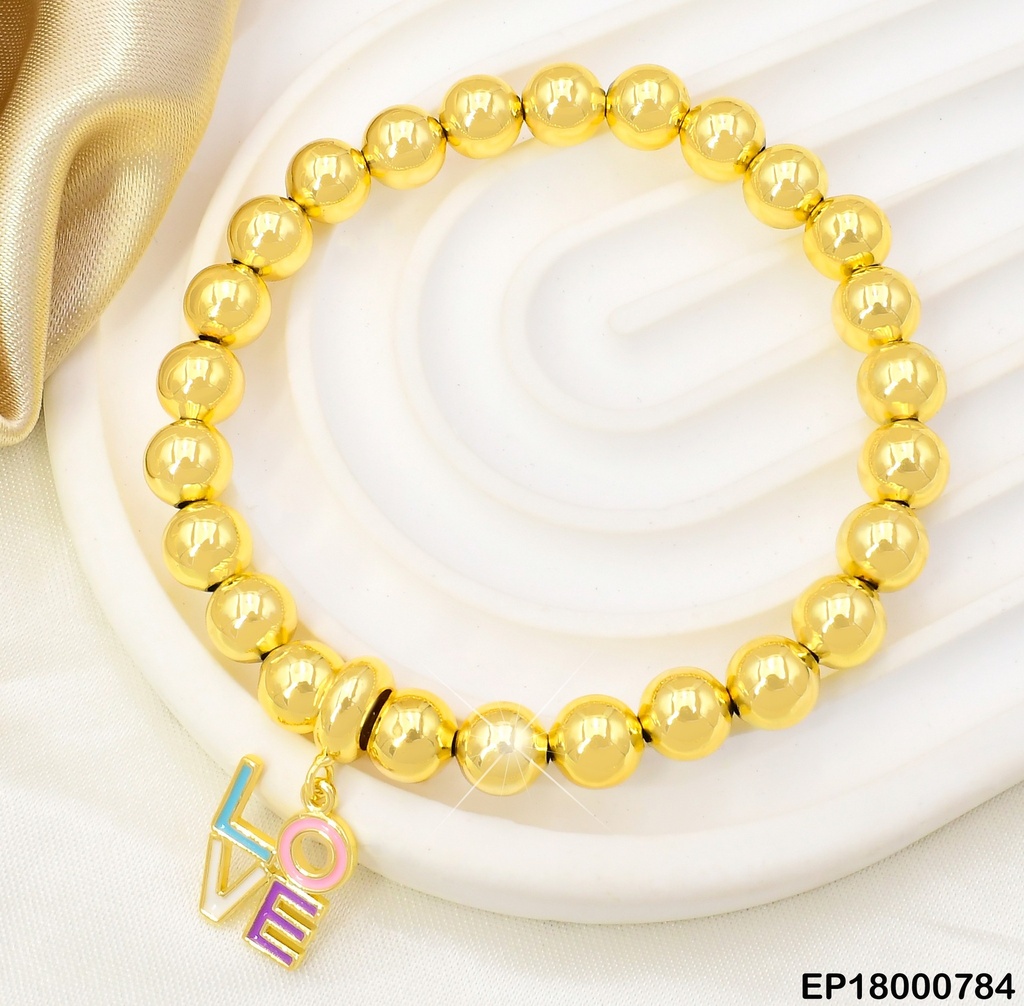 PULSERA PELOTITAS DOR. DIJE:"LOVE" BE390-9