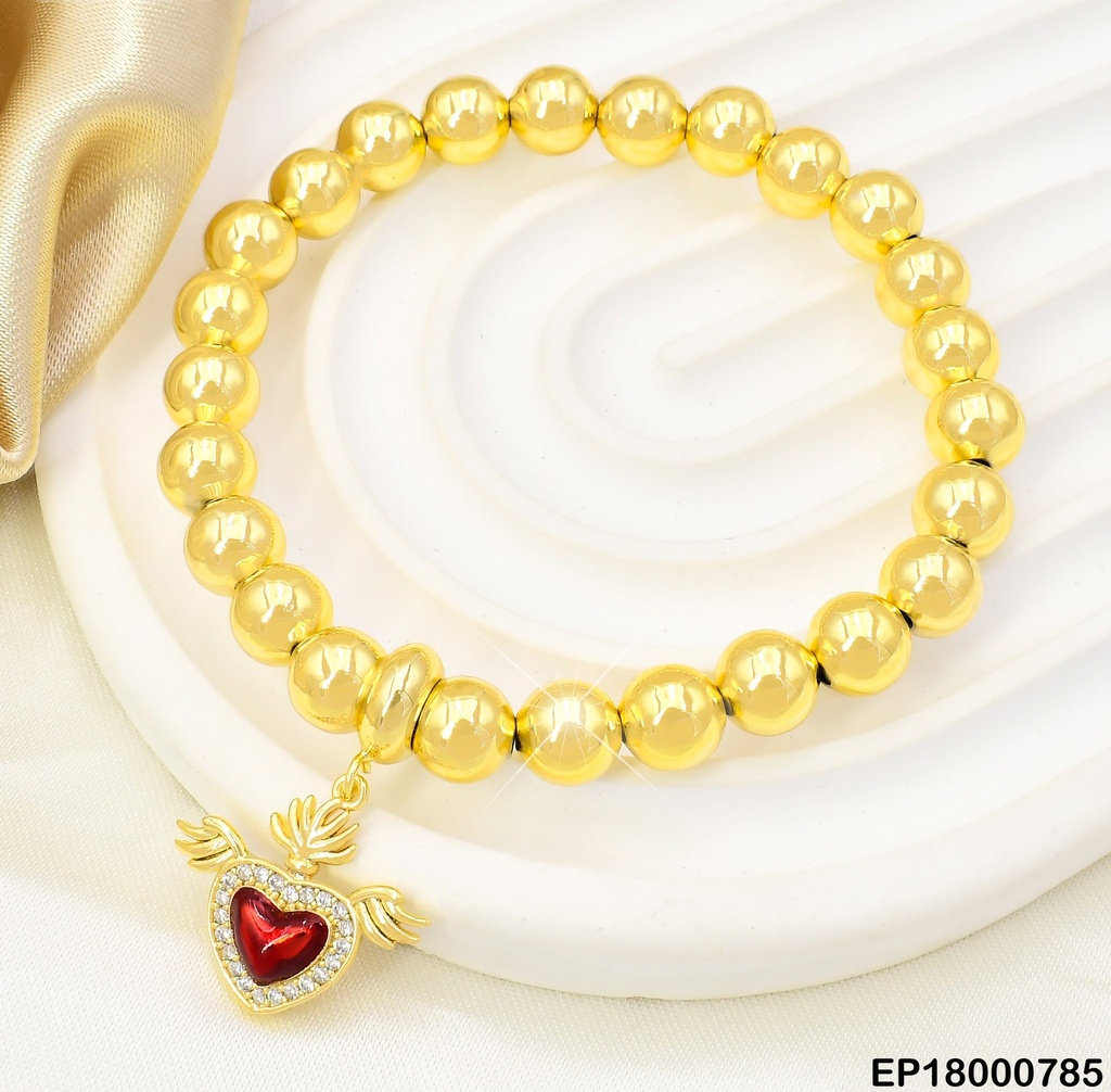 PULSERA PELOTITAS DOR.DIJE:❤️C/ALAS BE392-9