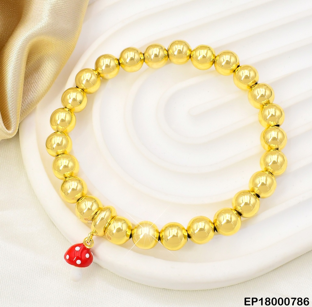 PULSERA PELOTITAS DOR.DIJE:🍄  BE393-9
