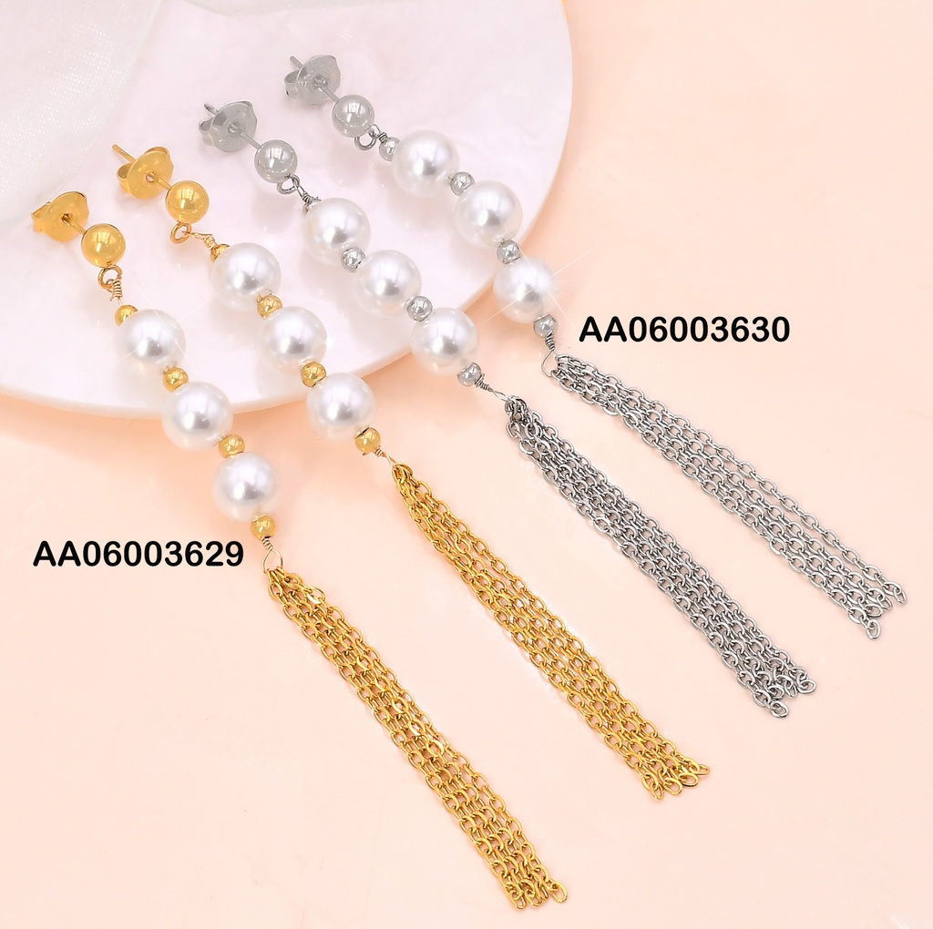 ARETES 3 PERLAS VERT.C/CADENITAS COLGANTES EA1170-45
