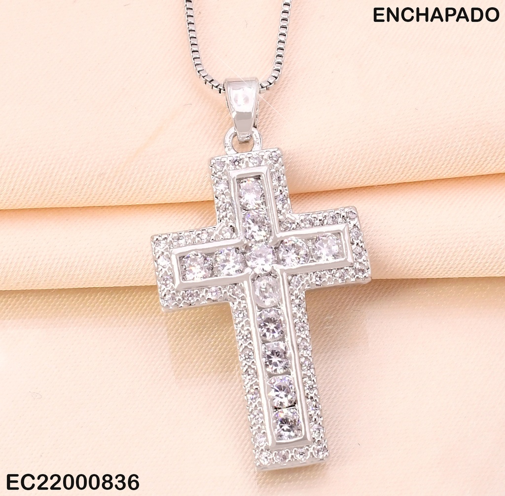 CADENA PLAT. FINA DIJE:CRUZ ZIRC.CUADROS CE221-314