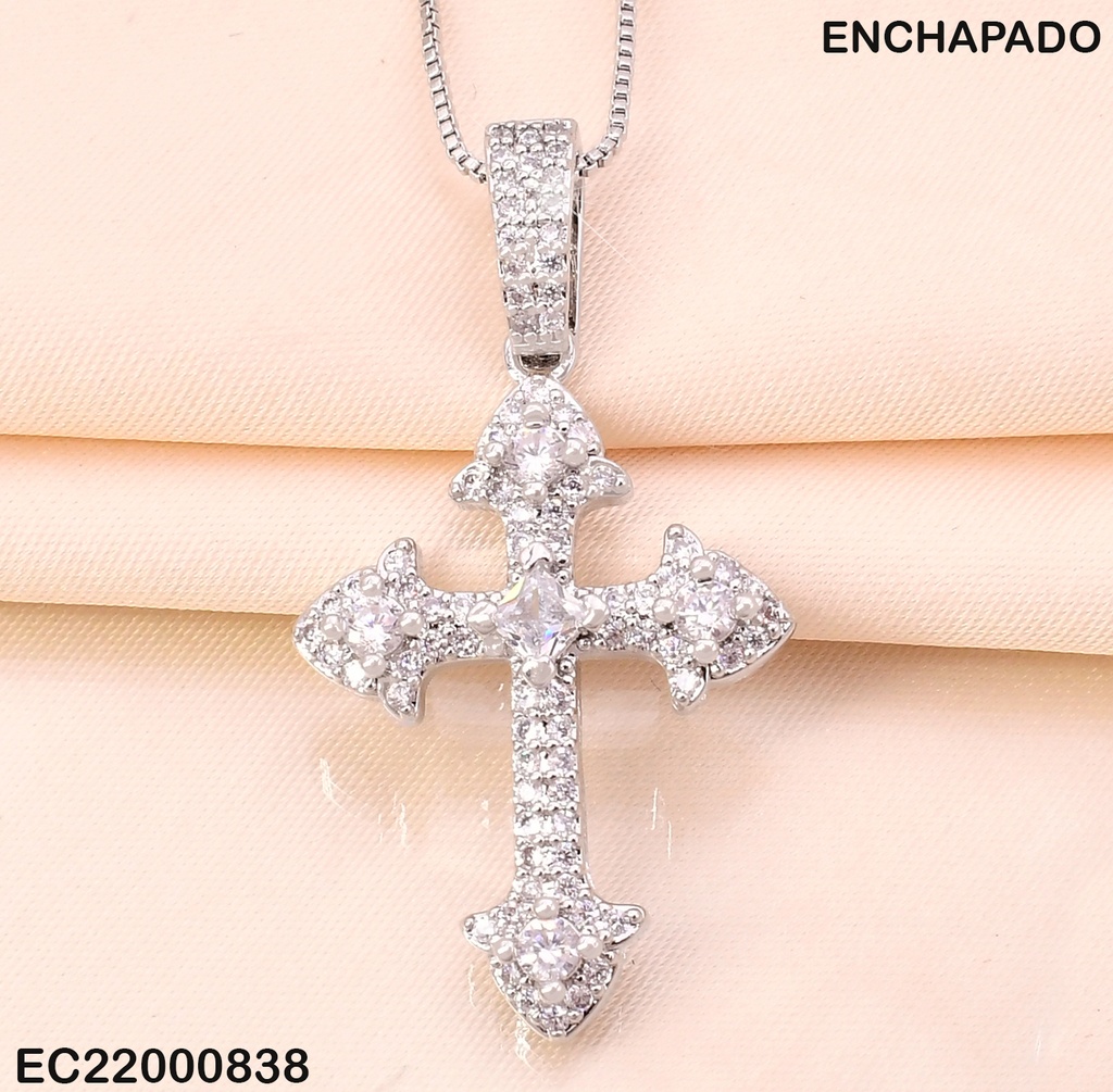 CADENA PLAT.DIJE:CRUZ ANTIGUA ZIRCONIAS EXTREMOS CE223-314
