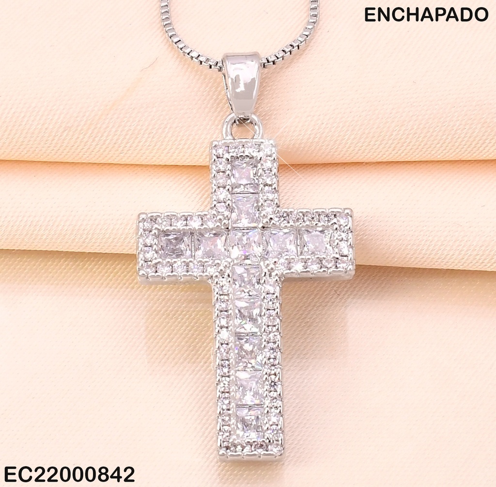 CADENA PLAT.FINA DIJE:CRUZ ZIRC.BORDES/CUADROS CE227-314