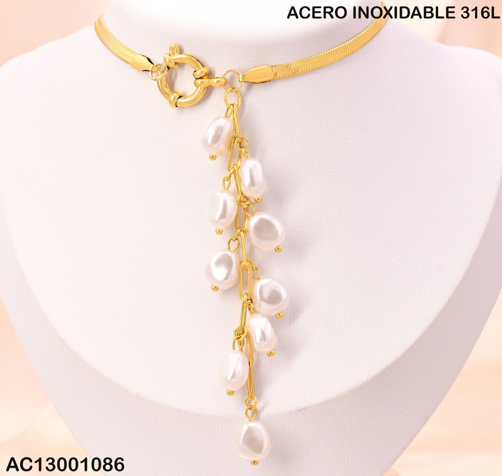 CADENA DOR SERPIENTE (9) PERLAS COLGANTES CA387-45