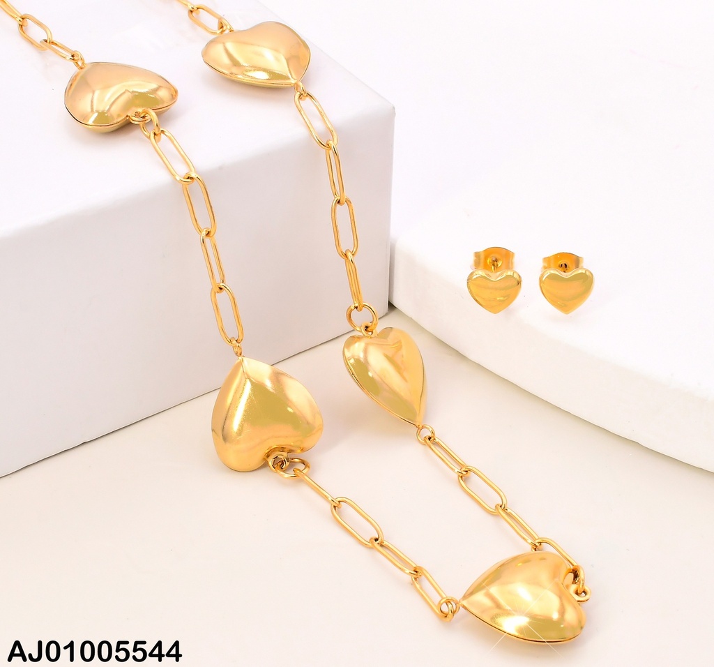 SET DOR CORAZONES INFLADOS ARETES-CAD SA968-45