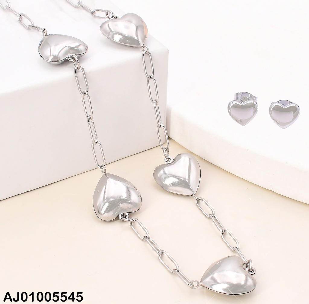 SET PLAT. CORAZONES INFLADOS ARETES-CAD SA969-45
