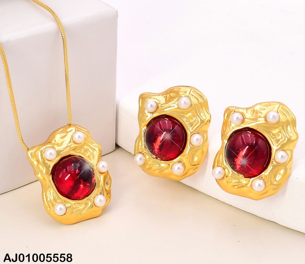 SET FORMA IRREGULAR C/PERLITAS ZIRC.RD.ROJA CENTRO SA1004-1