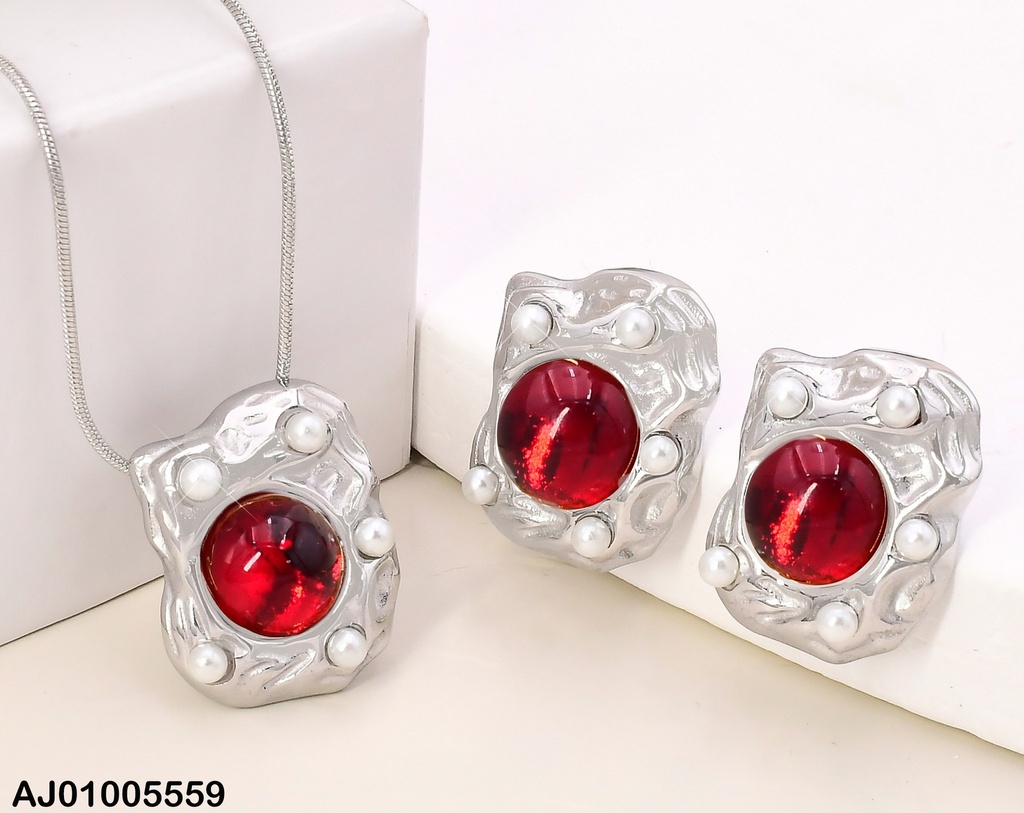 SET PLAT. FORMA IRREGULAR C/PERLITAS ZIRC.RD.ROJA CENTRO SA1005-1