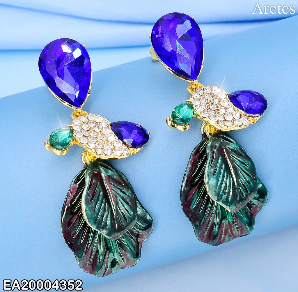 ARETES💧HOJAS VERDES/ZIRCONIAS COLGANTES EE2057-9