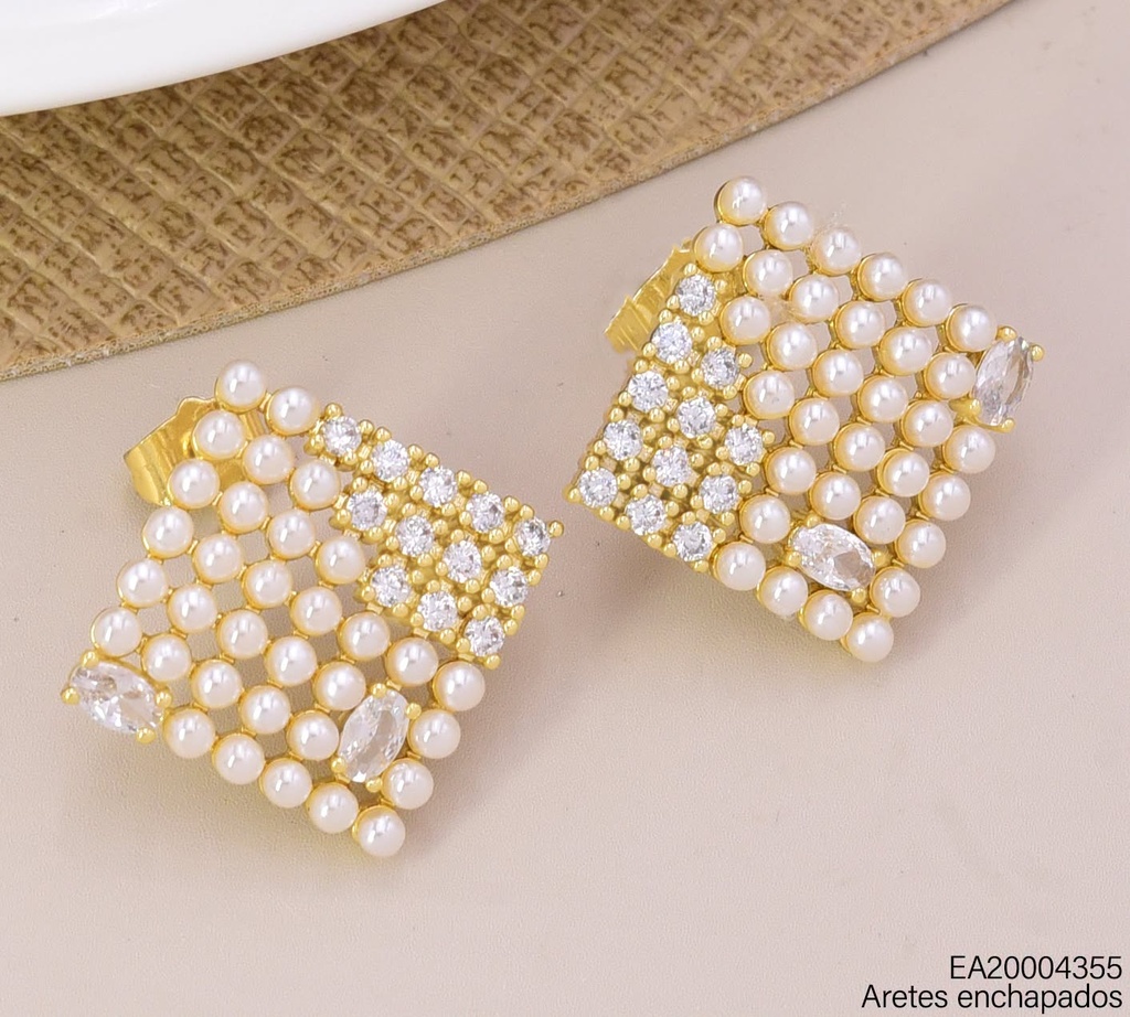 ARETES ROMBOS PERLITAS C/ESQUINA ZIRCONIAS EE3877-3