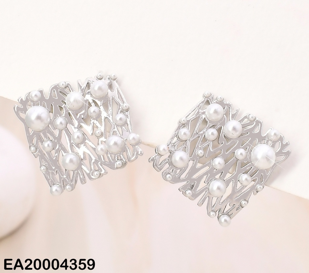 ARETES PLAT.PLACA CALADA CUADRO C/PERLITAS EE3881-3
