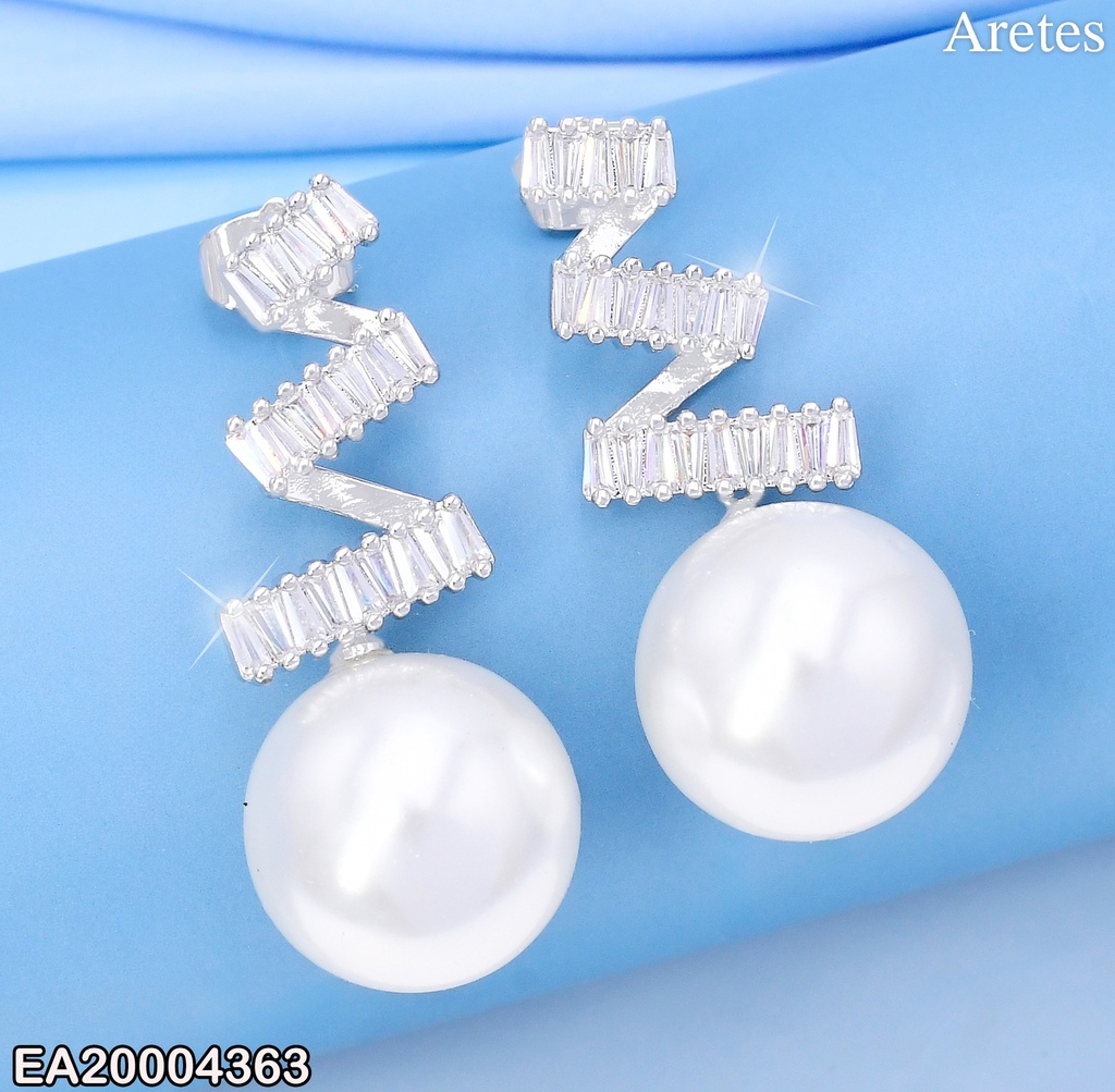 ARETES PLAT.ZIRC.RECTANGULARES DIAGONAL C/PERLA EE3885-3