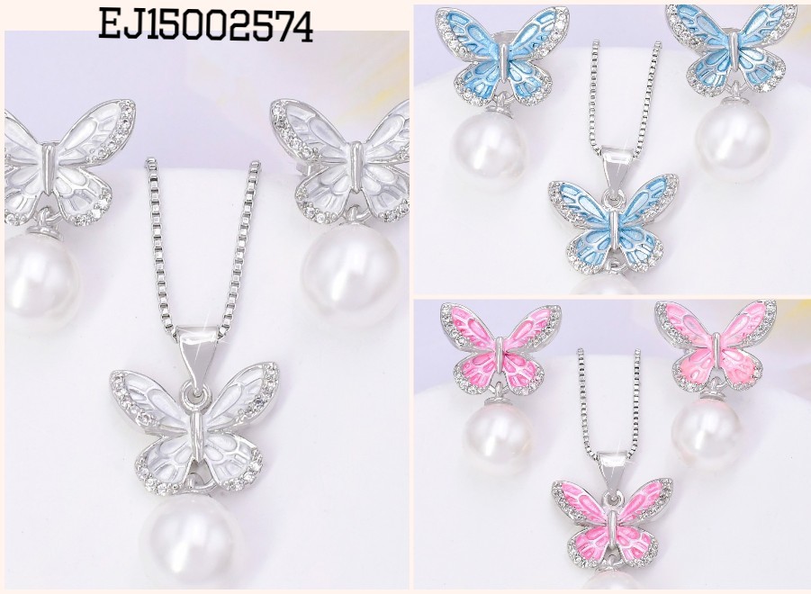 SET PLAT MARIPOSA ESMALTADA/PERLA SE613-9