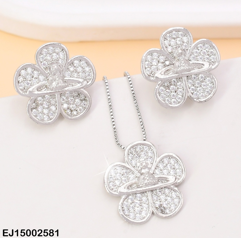 SET PLATEADO FLOR ZIRC. SE778-10