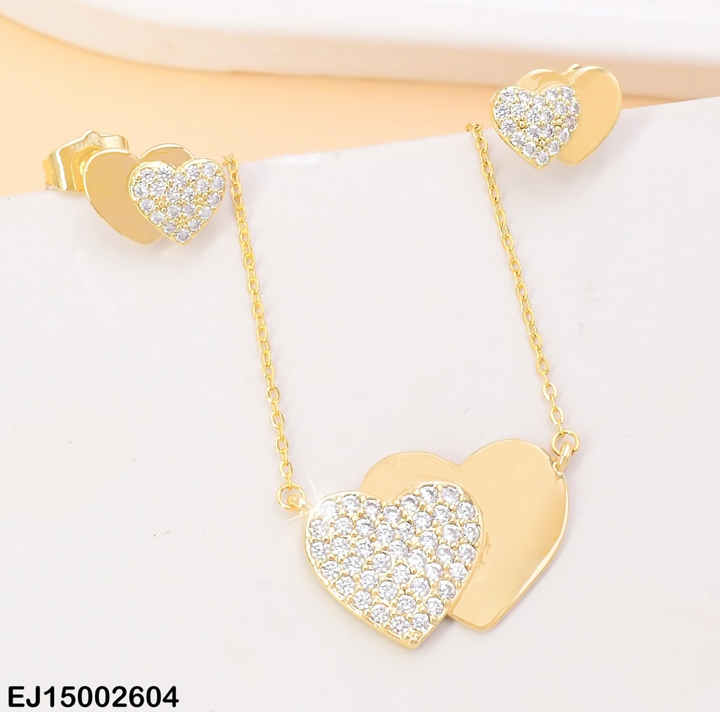 SET DORADO CORAZONES ENTRELAZADOS LISO/ZIRC. SE884-3