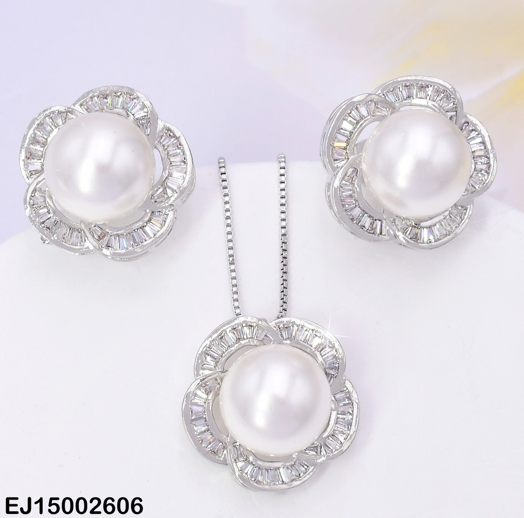 SET PLAT.FLOR ZIRCONIAS C/PERLA CENTRO SE1121-10