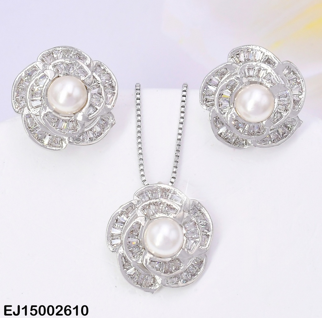 SET PLAT.ROSA ZIRC.RECTANGULARES PERLA CENTRO SE1125-10